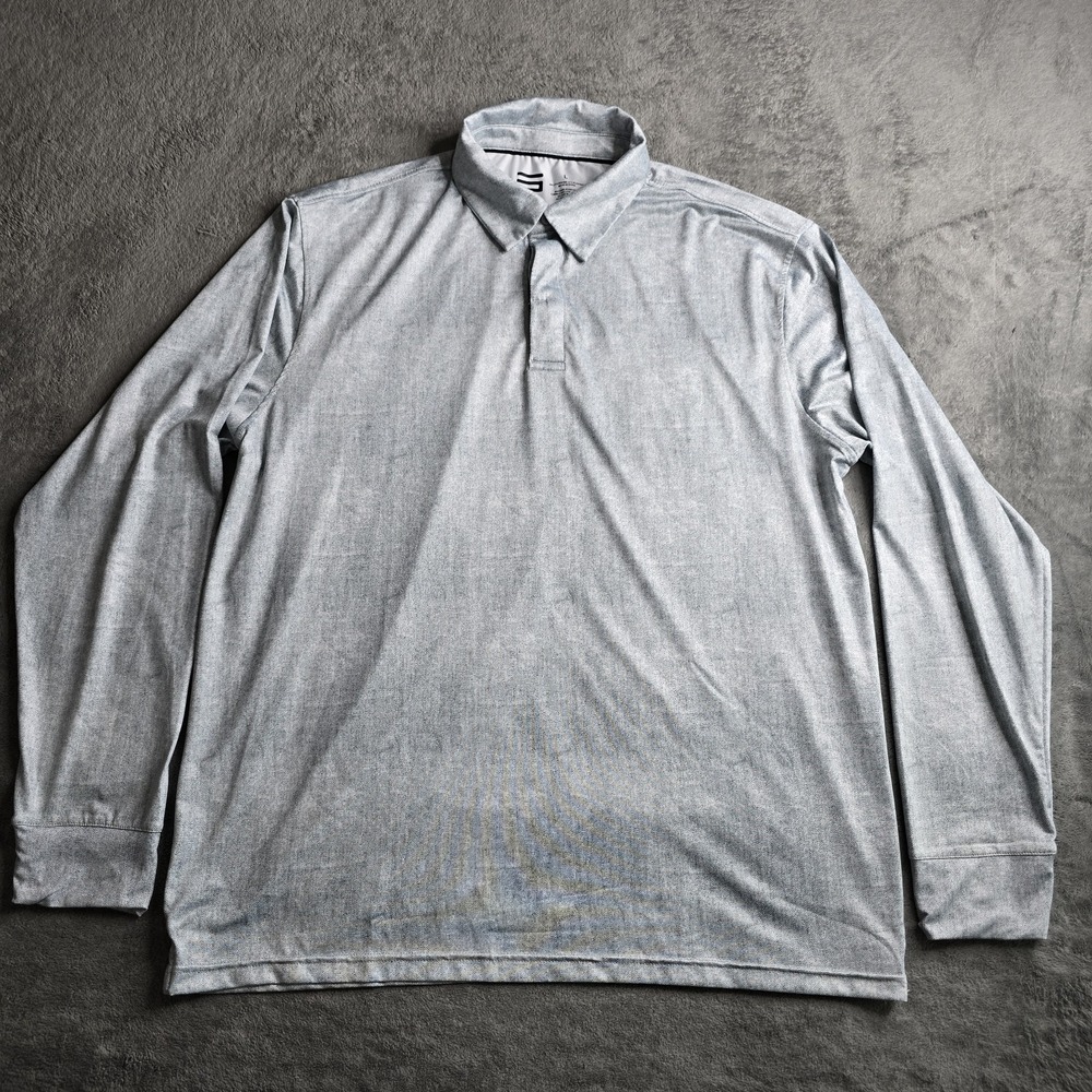 THREE SIXTY SIX Long Sleeve Polo Shirt Mens L Gray Golf Casual Wicking Stretch